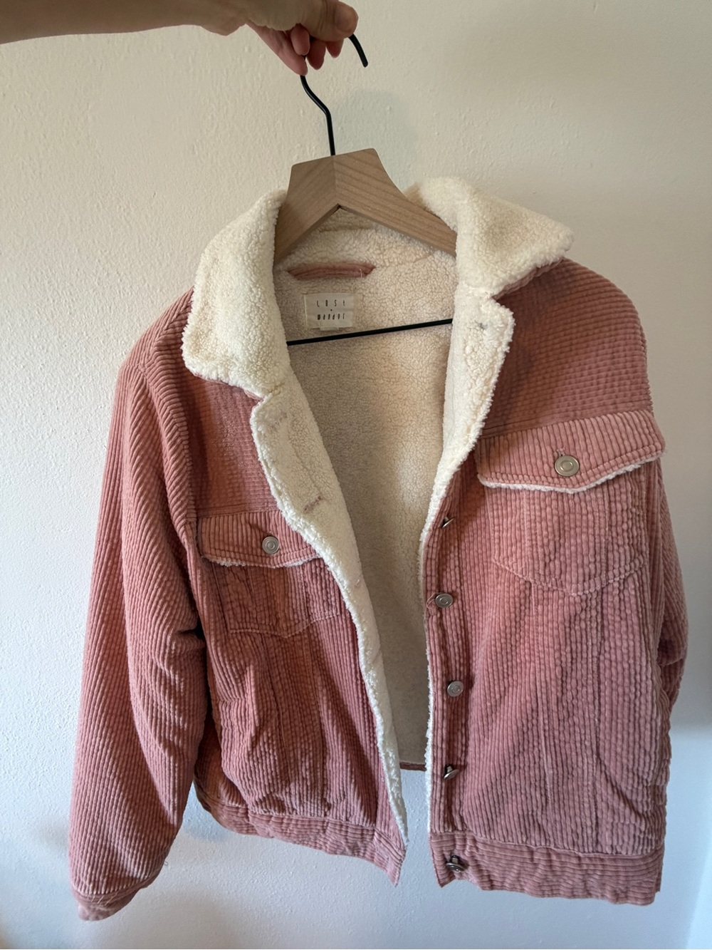 Corduroy Sherpa-Lined Jacket in Dusty Rose